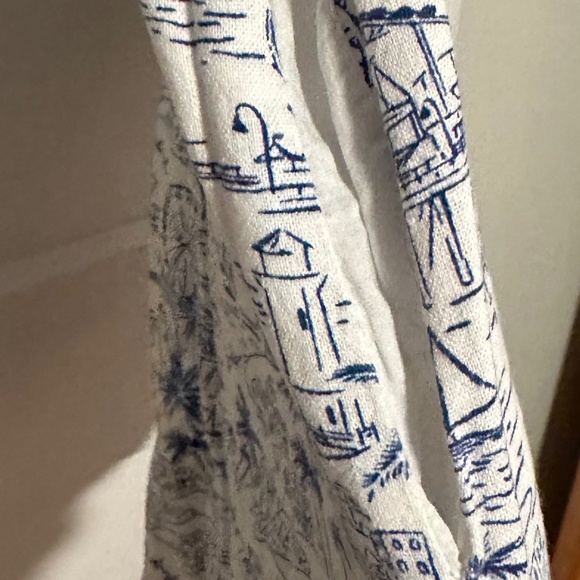 Fun vacation-print white and blue linen Old Navy dress WITH POCKETS, size M - Picture 5 of 7